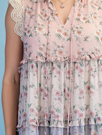 Gigio - Vintage Floral Ruffled Tiered Midi Dress