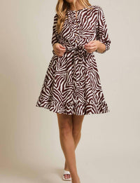 GILLI Tie Waist Mini Dress in ivory brown zebra - women's dress - view 5