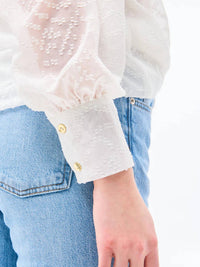 Mary Square Marshmallow Veronica Long Sleeve Top in white - women's blouse - detail view