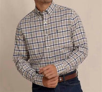 SOUTHERN TIDE Beachrock Plaid Skipjack Sport Shirt in sandstone khaki - men's shirt