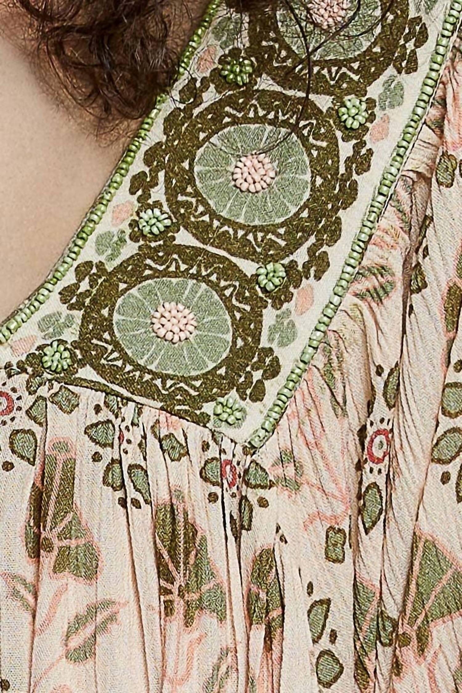 POL Feminine Beads Trim Accent Woven Top in sand multi - women's blouse - view 6