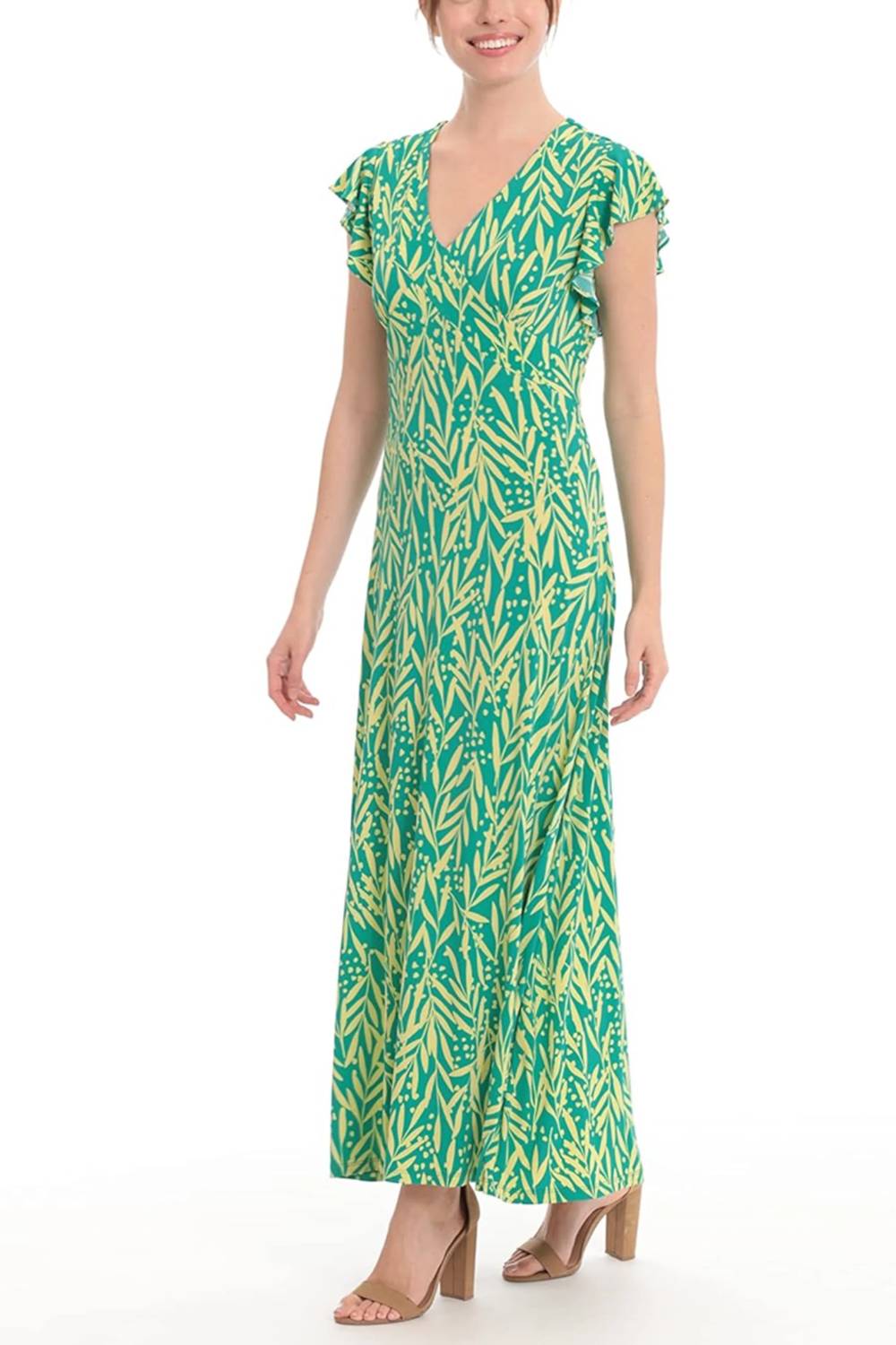 London Times - Floral Flutter Sleeve Maxi Dress