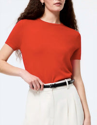 FRENCH CONNECTION Nola Fine Knit Short Sleeve Sweater in mars red 2 - women's sweater - alternate view