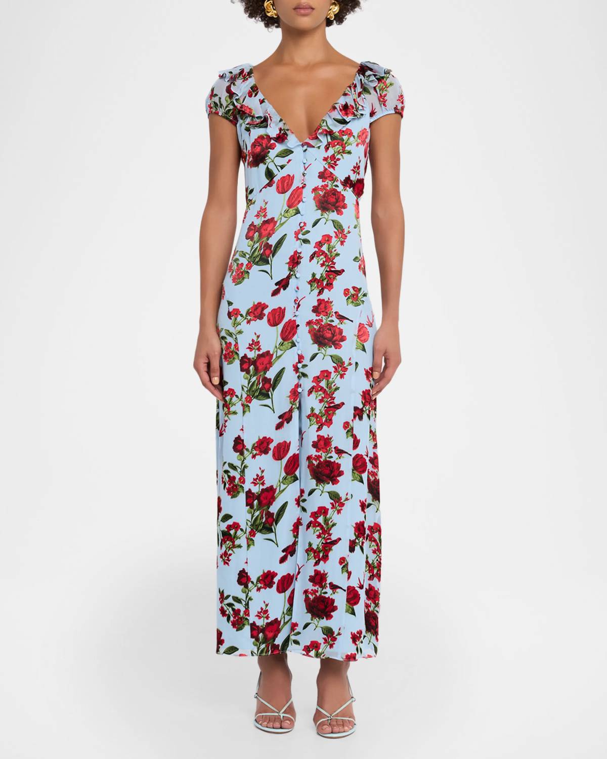 Alice + Olivia - Tara Short Sleeve Ruffle Maxi Dress