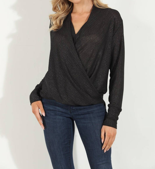 Veronica M - Kiki Sparkle Rib Draped Surplice Top