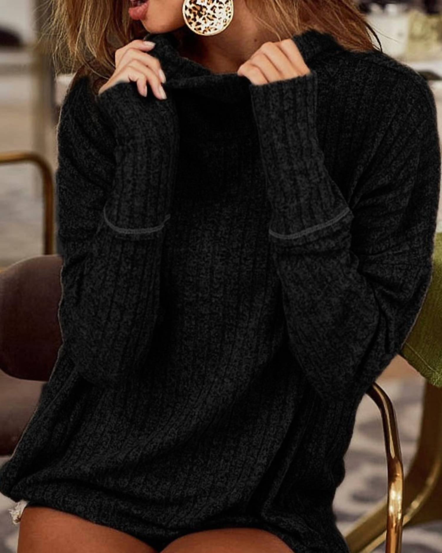 Bibi - Two Tone Rib Turtle Neck Sweater