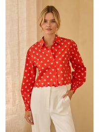 Skies Are Blue - Heart Poplin Scalloped Trim Top