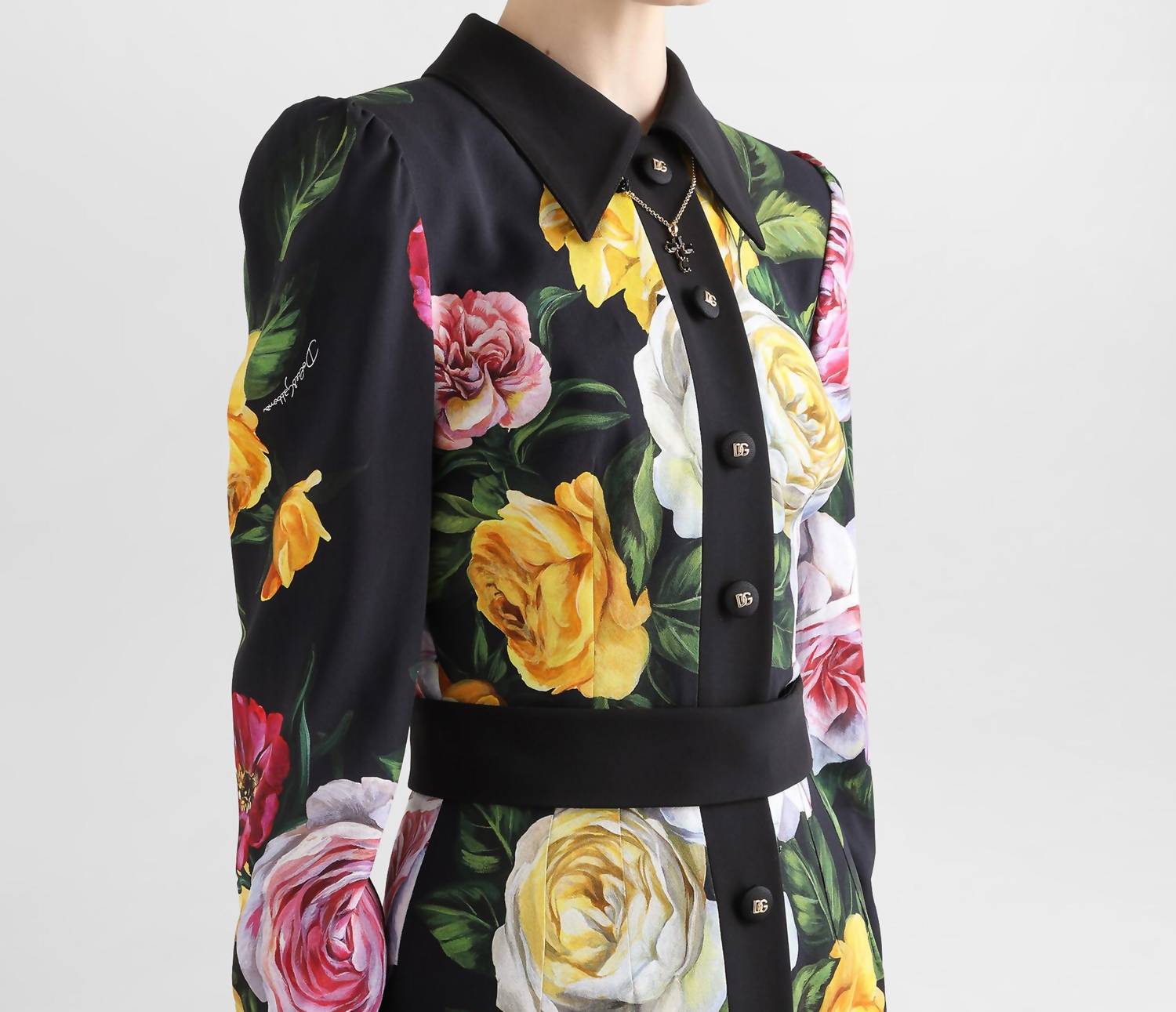 Dolce & Gabbana Women's Floral Cady Shirt Dress in black peony and rose - women's dress - alternate view