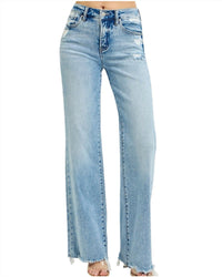 RISEN Tummy Control Mid-rise Wide Jeans in blue - women's jeans - detail view