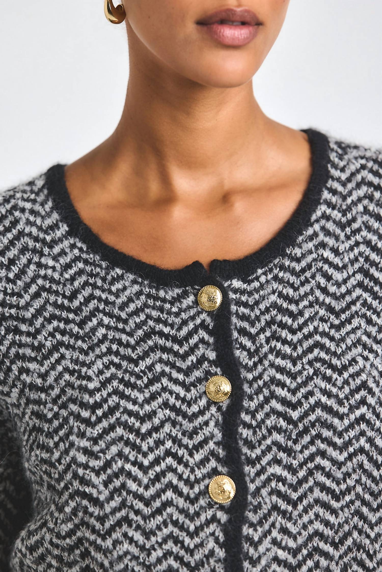 Derek Lam 10 Crosby Sabine Herringbone Knit Cardigan in black white - women's cardigan - view 4