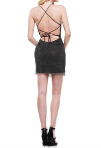 Colors Dress - Lace Up Back Mesh Cocktail Dress
