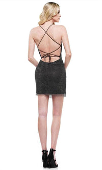Colors Dress - Lace Up Back Mesh Cocktail Dress