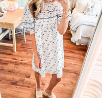 Meet Me In Santorini - Aegean Bloom Short Sleeve Dress