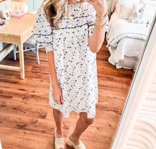 Meet Me In Santorini - Aegean Bloom Short Sleeve Dress