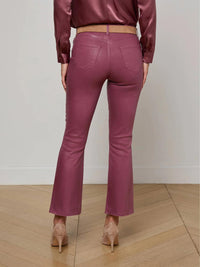 L'Agence Kendra Cropped Flare Pant in deep mauve coated - women's pants - alternate view
