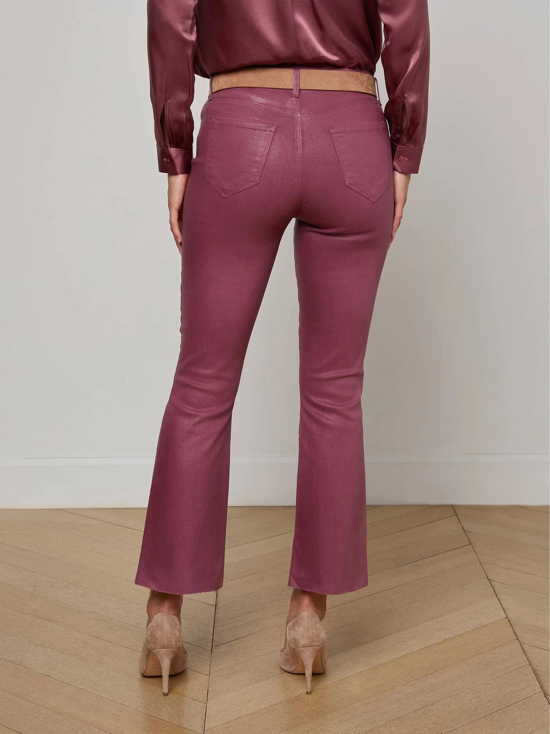 L'Agence Kendra Cropped Flare Pant in deep mauve coated - women's pants - alternate view