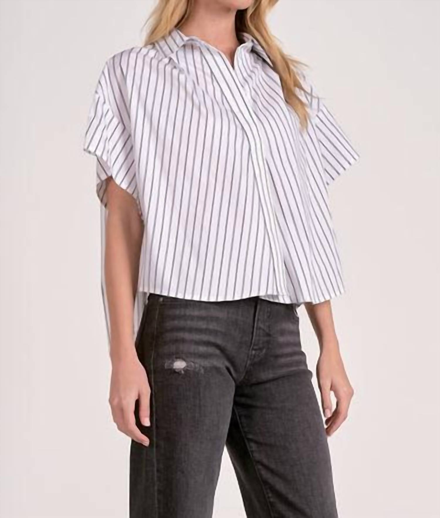 Elan - Striped Crop Button Down Top