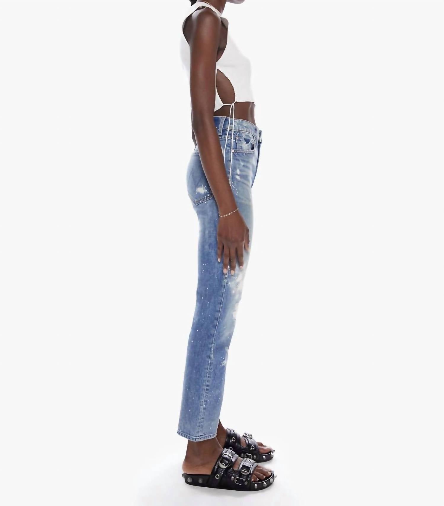 Mother High Waisted Rider Ankle Jeans in lol 1 - women's jeans - detail view