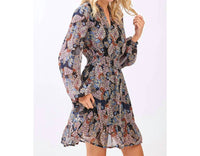 Mittoshop - BOHO PAISLEY PRINT SMOCKED WAIST RUFFLE MINI DRESS