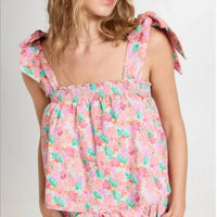 Something Navy - Floral Tie Shoulder Top