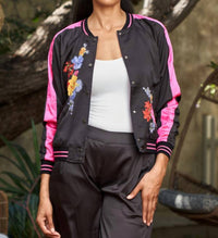 Paparazzi - Floral Embroidered Reversible Satin Baseball Jacket