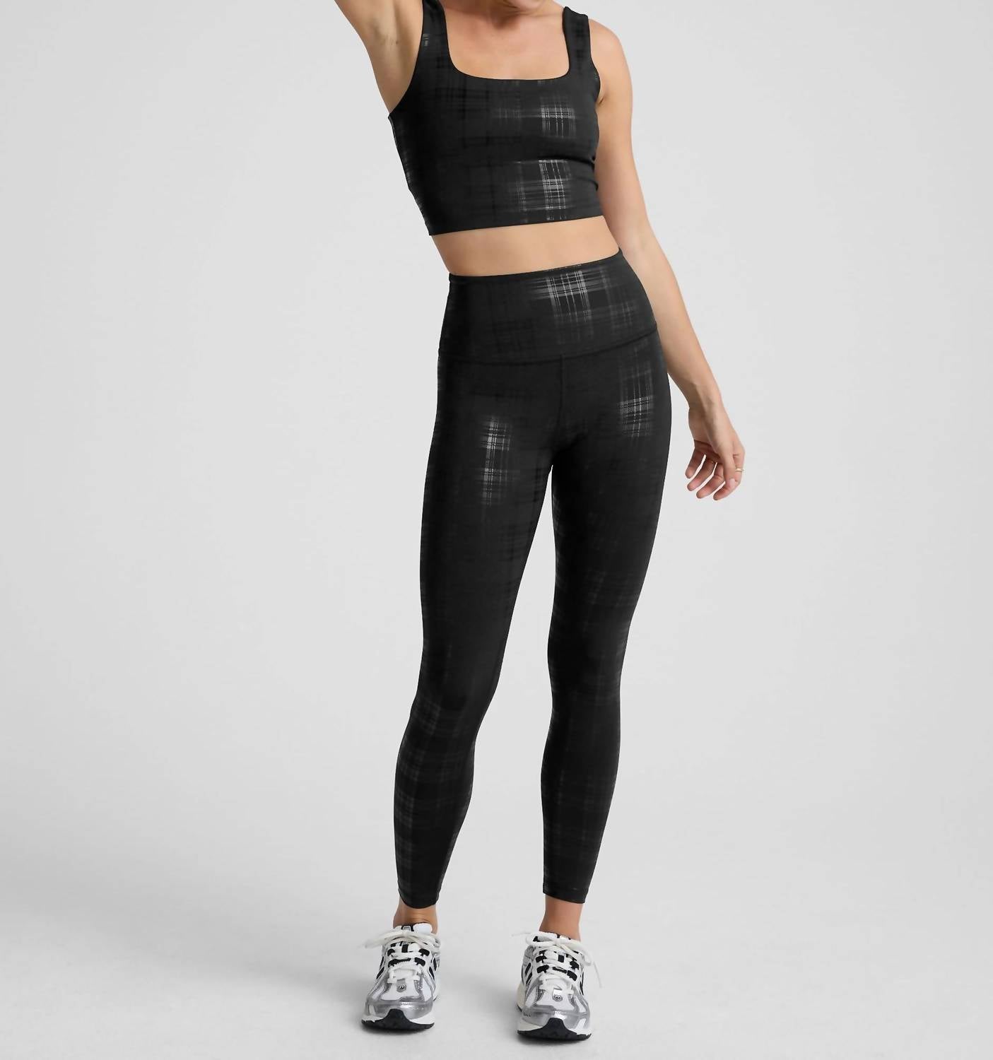 BEYOND YOGA Studio High Cropped Tank in plaid foil black - women's tank top