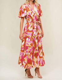 Flying Tomato - Clementine Printed Poplin Puff Sleeve Maxi Dress
