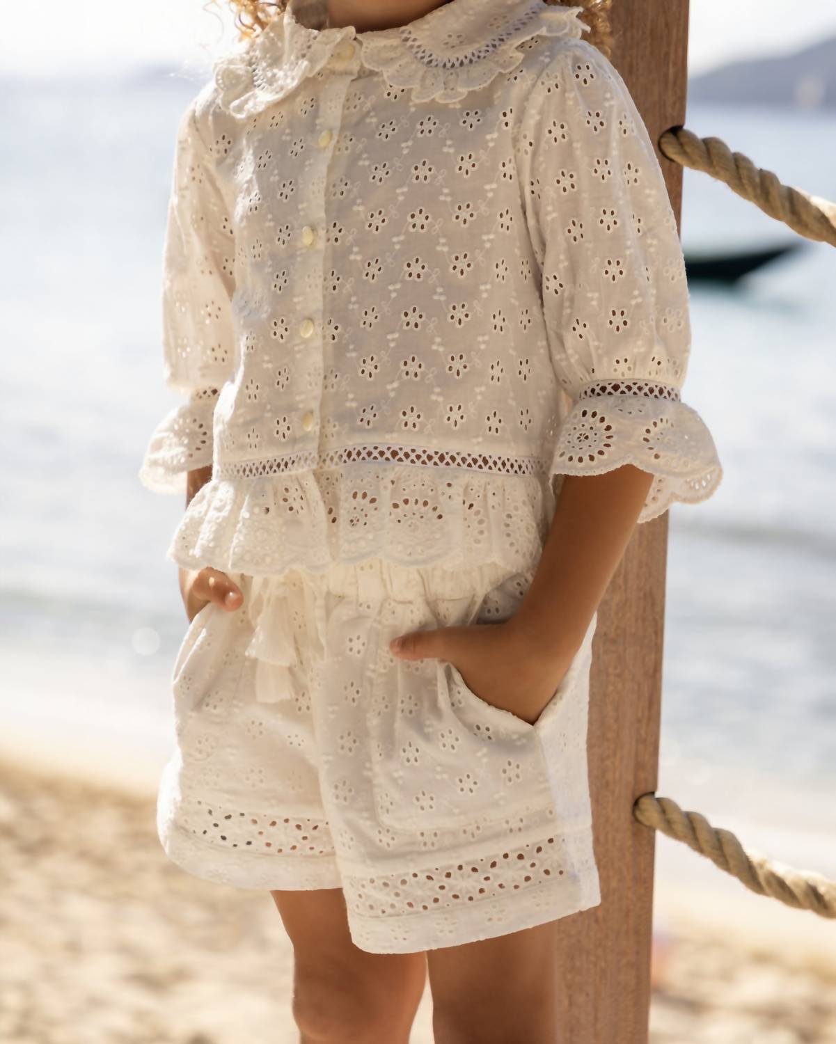 Early Sunday - Girls Eyelet Peplum Collared Blouse
