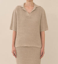 LAUREN MANOOGIAN Rack Knit Polo Shirt in sisal - women's top