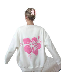 Sunkissed Coconut Hibiscus Flower Sweatshirt in ivory - women's top - detail view