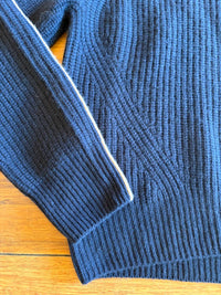 Autumn Cashmere Women's Shaker Crew Sweater with Contrast Stitching in navy combo - women's sweater - alternate view