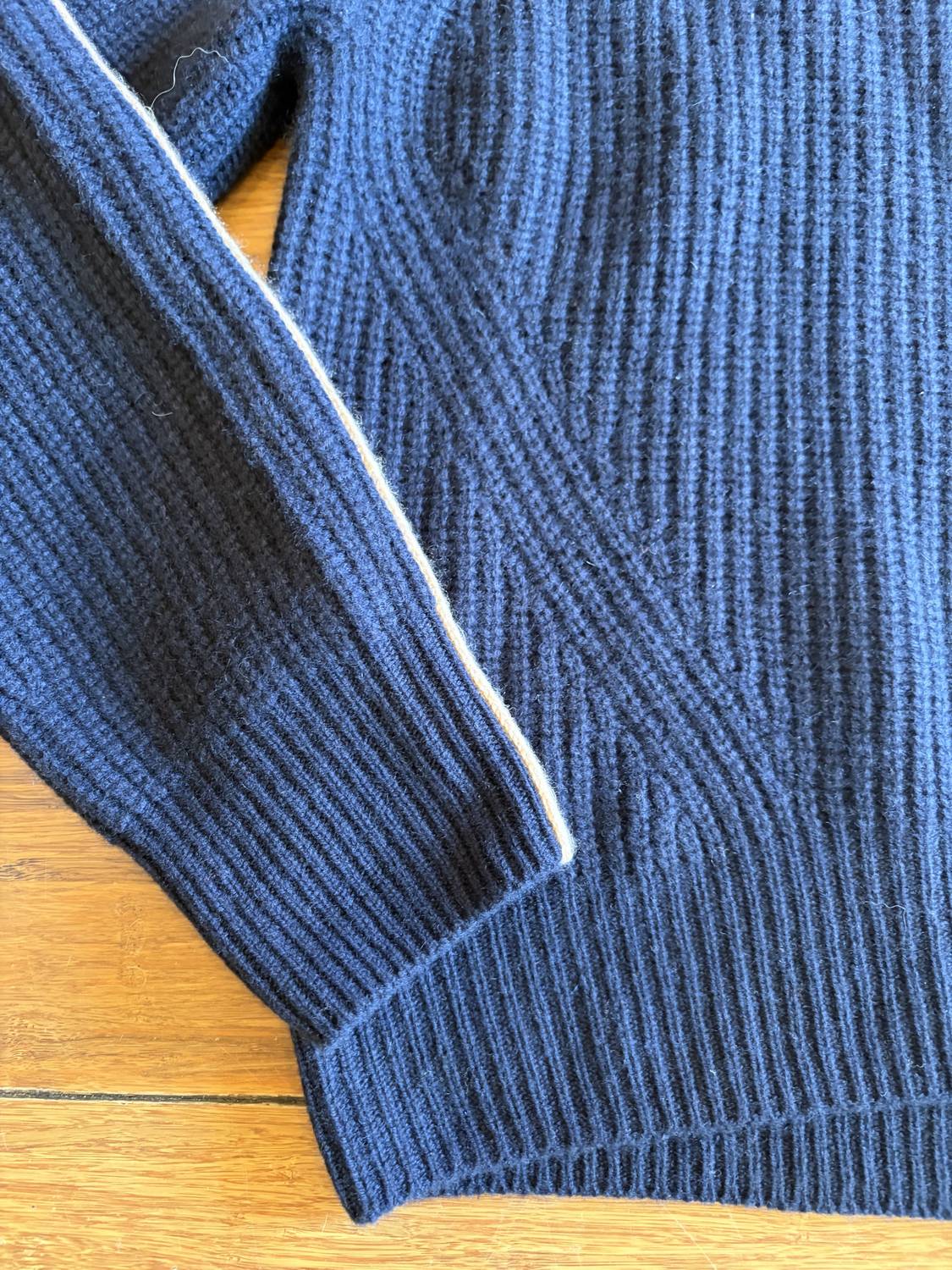 Autumn Cashmere Women's Shaker Crew Sweater with Contrast Stitching in navy combo - women's sweater - alternate view
