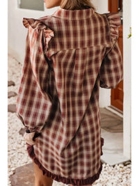 Little Daisy Closet - Peyton Plaid Ruffle Mini Shirt Dress