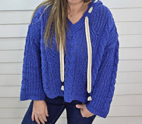 Pol - Oversized Blue Hooded Sweater