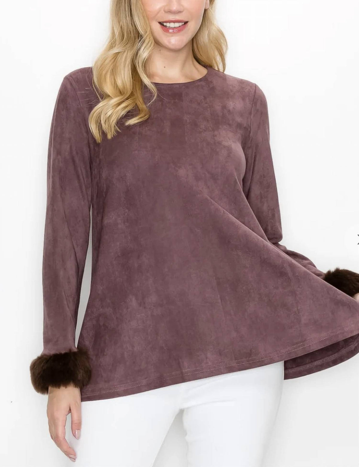 Joh - Annabelle Stretch Suede Top With Fur Accent