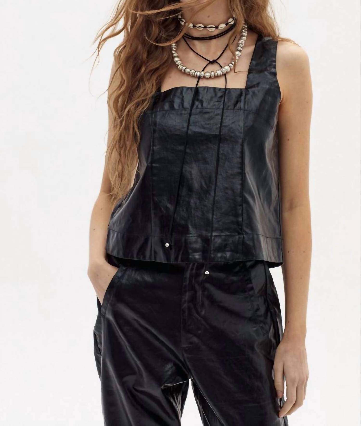 Lanhtropy - Mei Metallic Linen Top