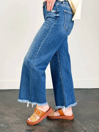 Risen - Mid Rise Ankle Straight Fray Hem Jeans