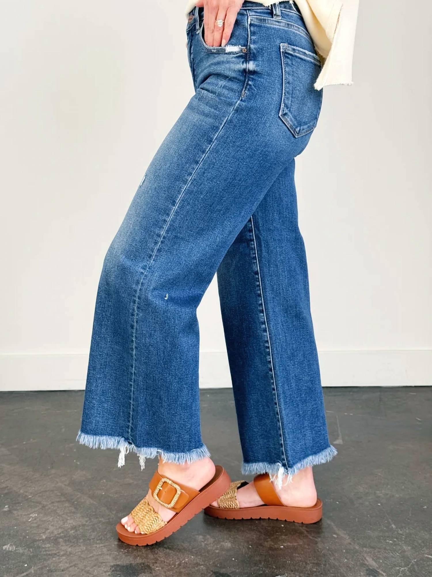 Risen - Mid Rise Ankle Straight Fray Hem Jeans