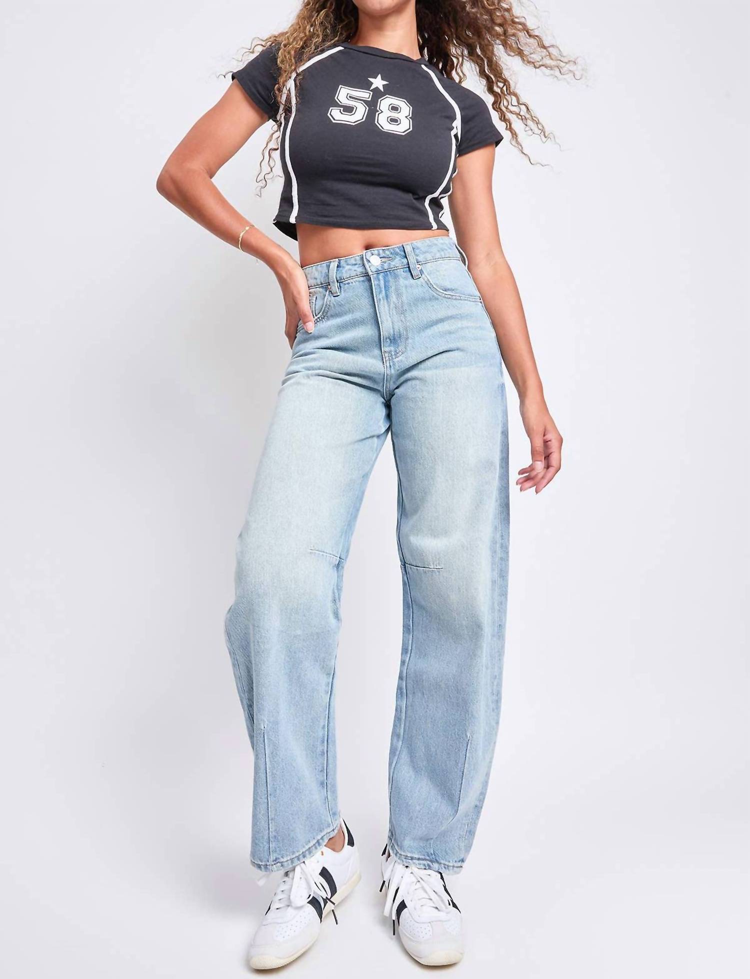 Ymi - Relaxed Fit Detailed Barrel Rigid Jeans