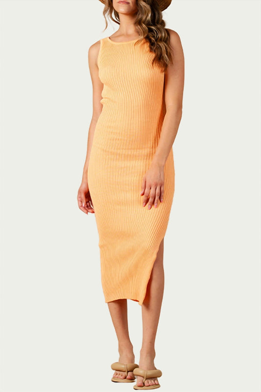 AMARYLLIS OPEN-BACK RIBBED KNIT MIDI DRESS