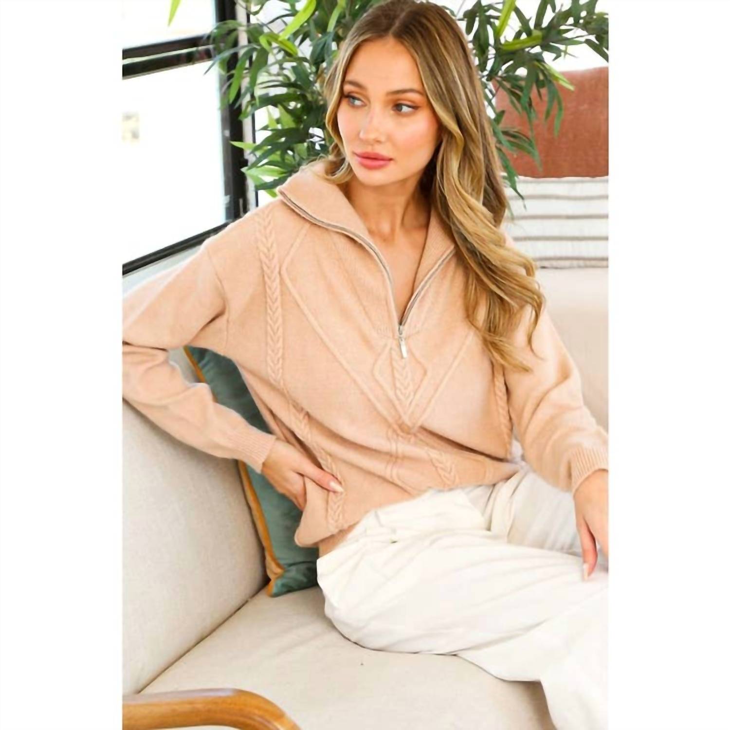Babe - Textured Half Zip Sweater