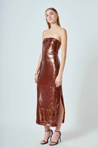 endless rose Sequin Maxi Dress in brown - women's dress - alternate view
