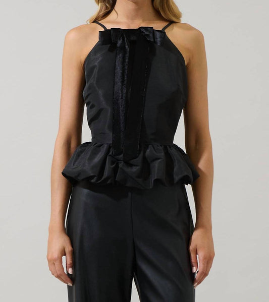 Sugarlips - Finda Velvet Bow Peplum Top