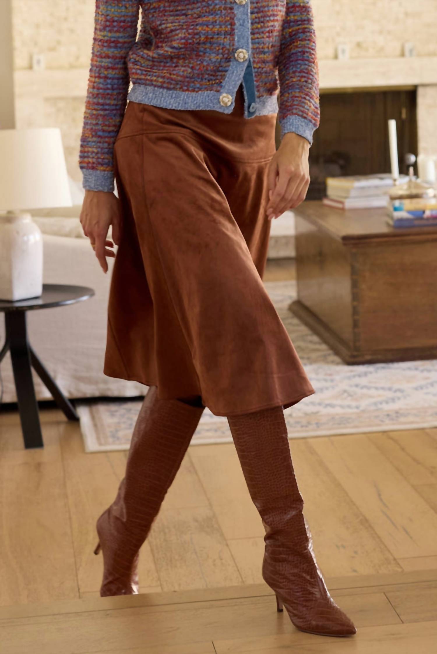 Stellah Vegan Midi Skirt in cognac - women's skirt - alternate view