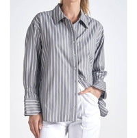 ELAN Long Sleeve Smock Shirt in grey white stripe - women's shirt - view 4