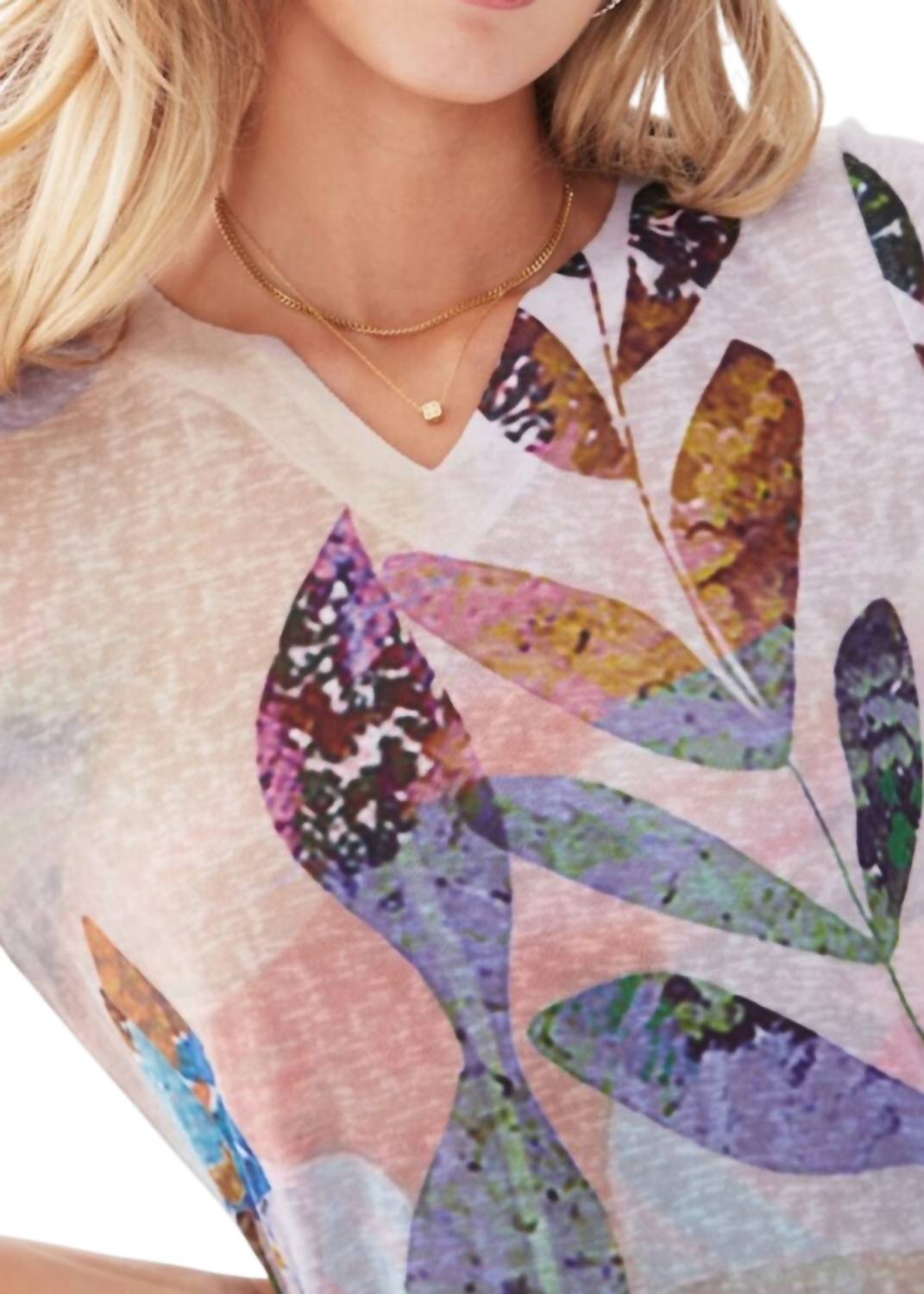 Fdj - Printed Long Sleeve Notch Neck Top