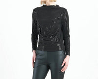 Clara Sunwoo - Shimmer Embellished High Boat Neck Side Draped Top