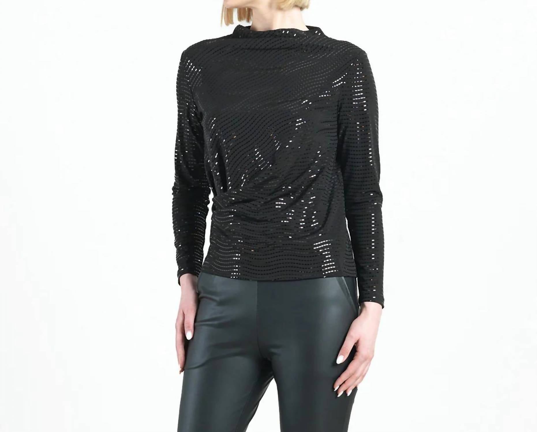 Clara Sunwoo - Shimmer Embellished High Boat Neck Side Draped Top