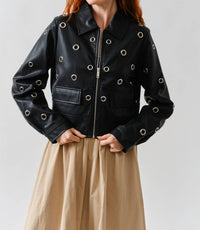Aaron & Amber - Grommet Faux Leather Jacket