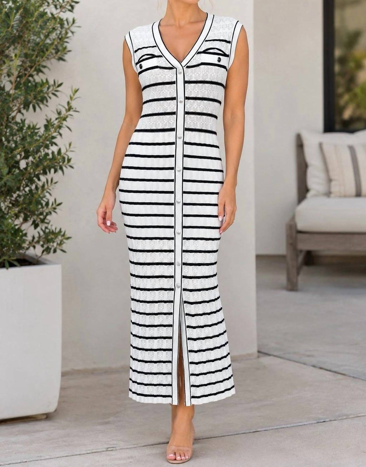 Elie Tahari - STRIPE KNIT DRESS